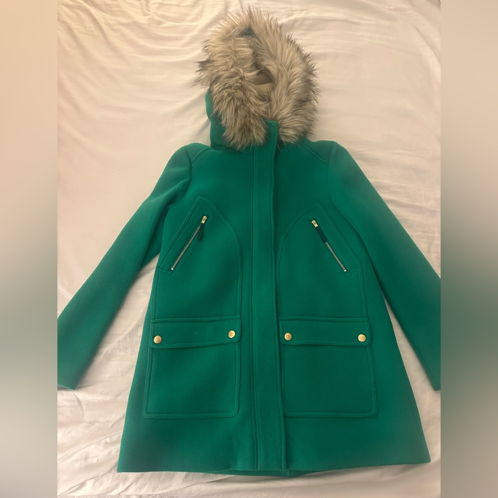 Crewcuts Green Wool Coat with Fur Trim